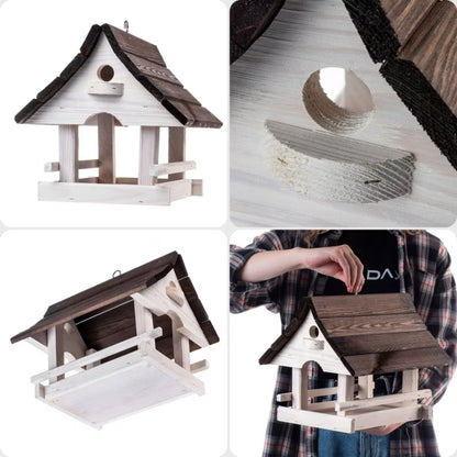 Foderbræt Hus 30x25 cm Hvid Brun Træ