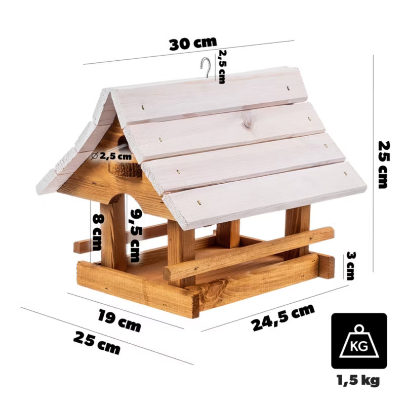 Foderbræt Hus 30x25 cm Natur og Hvid Træ