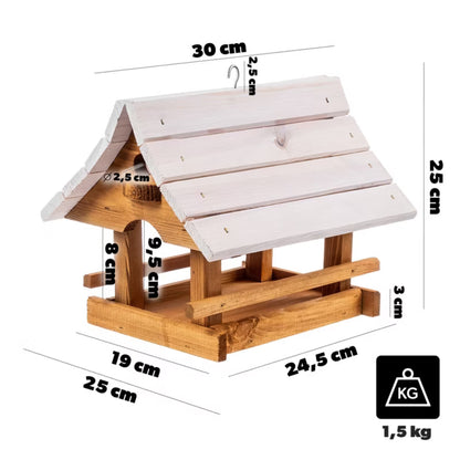 Foderbræt Hus 30x25 cm Natur og Hvid Træ