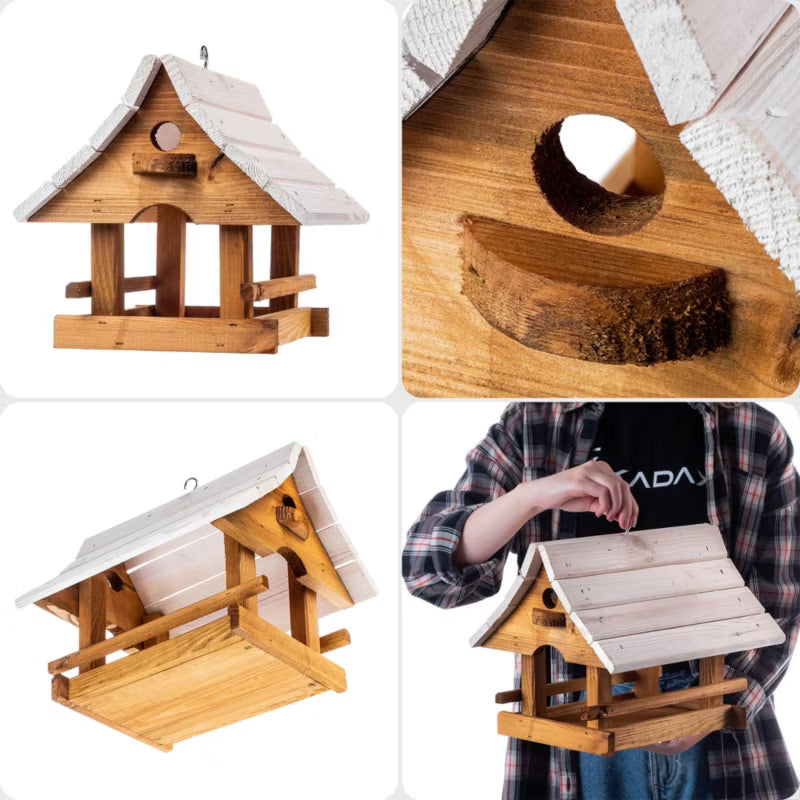 Foderbræt Hus 30x25 cm Natur og Hvid Træ