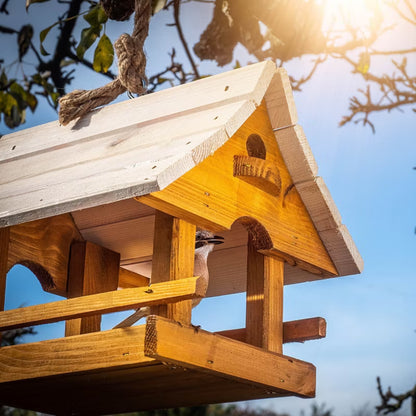 Foderbræt Hus 30x25 cm Natur og Hvid Træ