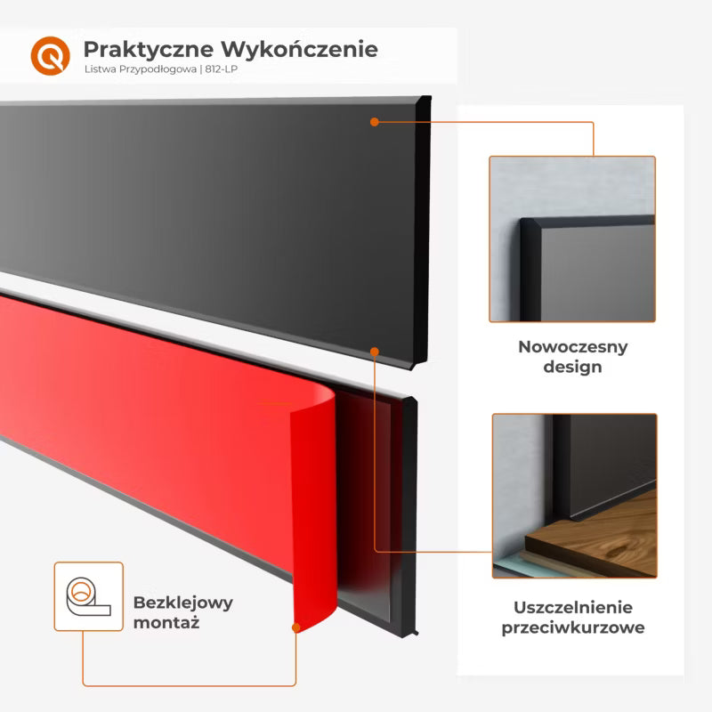 Fodpanel PVC 100 mm x 10 m Sort Selvklæbende