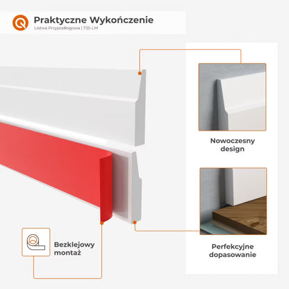 Fodpanel PVC 32 mm Selvklæbende 5 m Hvid