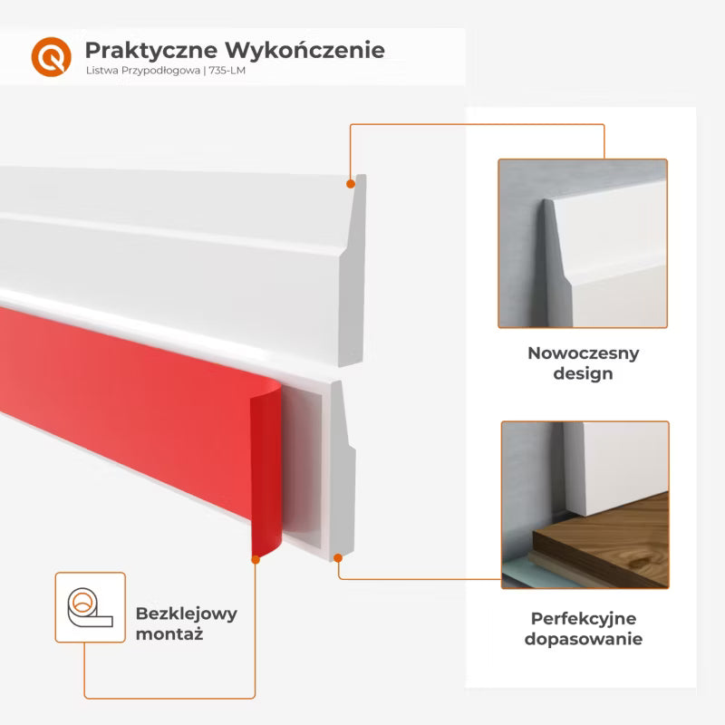 Fodpanel PVC 32 mm Selvklæbende 5 m Hvid