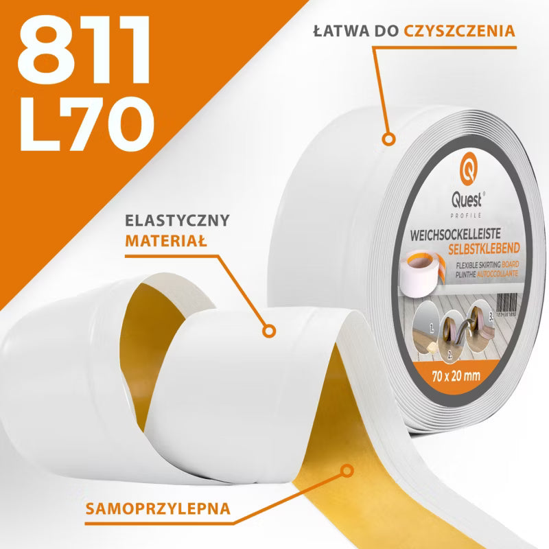 Fodpanel PVC 70x20 mm Selvklæbende Fleksibel 811-L70