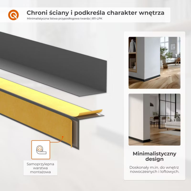 Fodpanel Selvklæbende 25x25 mm 200 cm Sort
