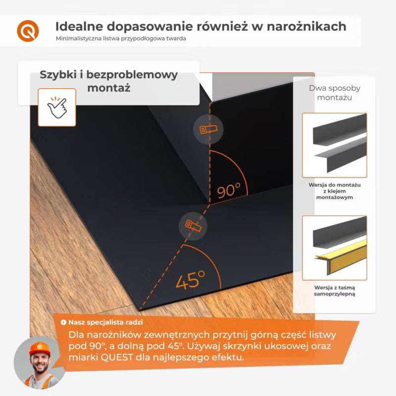 Fodpanel Selvklæbende 25x25 mm 200 cm Sort