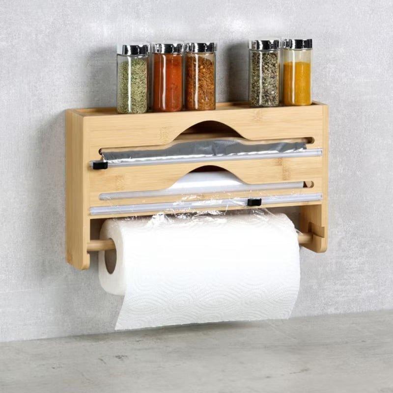 Foliedispenser med Køkkenrulleholder 36,2x7x21 cm Bambus