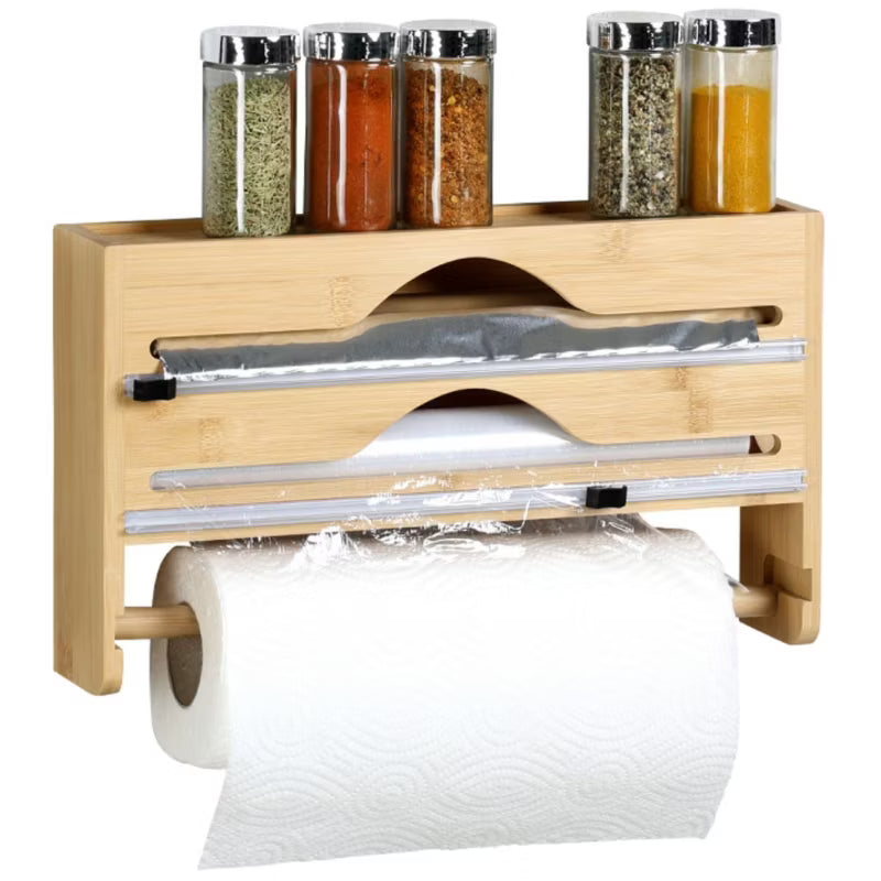 Foliedispenser med Køkkenrulleholder 36,2x7x21 cm Bambus