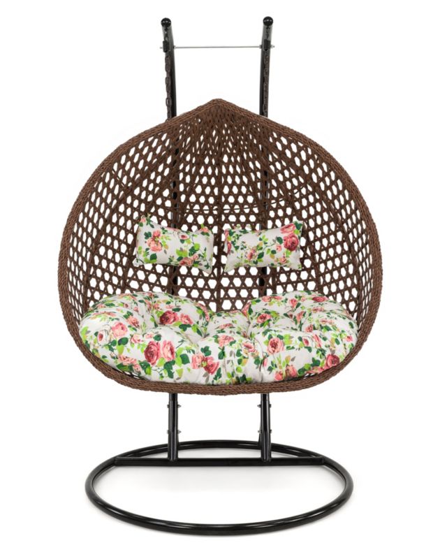 Dobbelt hængestol til have MebleMWM HC-016 brun med blomsterpude, 1 stk.