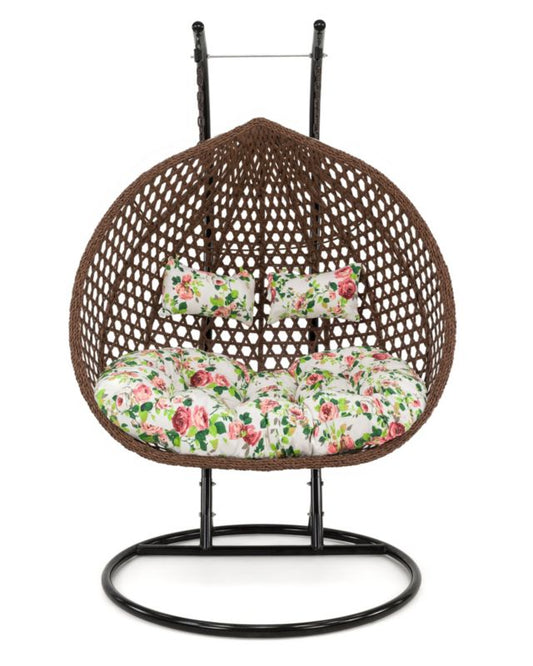 Dobbelt hængestol til have MebleMWM HC-016 brun med blomsterpude, 1 stk.