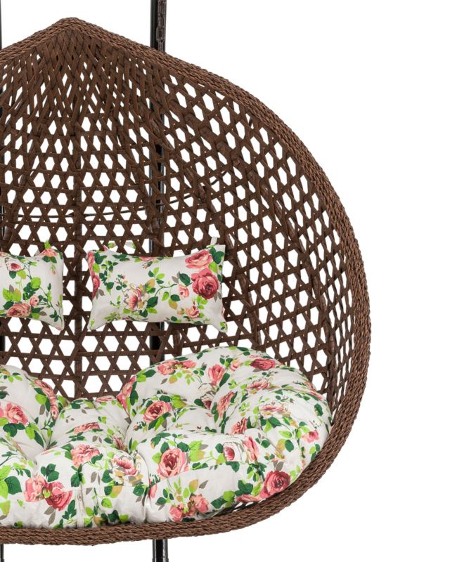 Dobbelt hængestol til have MebleMWM HC-016 brun med blomsterpude, 1 stk.