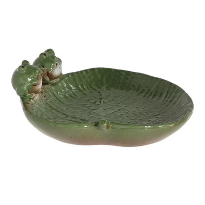 Fuglebad Bladformet Keramisk Grøn