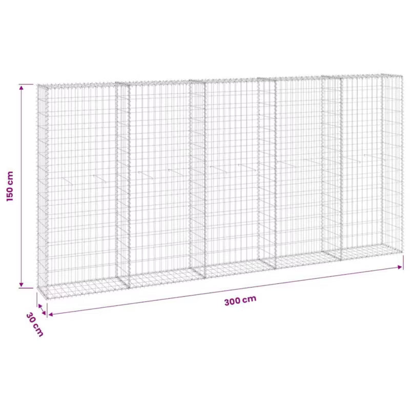 Gabionhegn 300x30x150 cm Galvaniseret Stål 2 Stk
