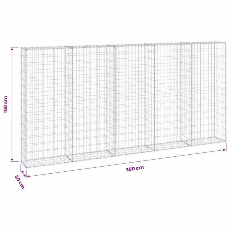 Gabionhegn 300x30x150 cm Galvaniseret Stål 2 Stk