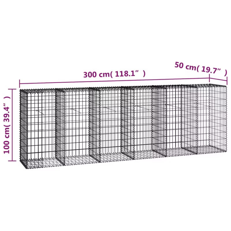 Gabionhegn 300x50x100 cm Galvaniseret Stål 2 stk.
