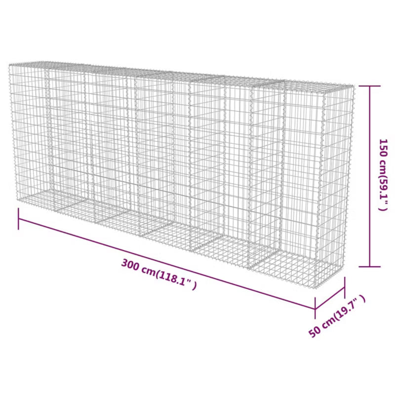 Gabionhegn 300x50x150 cm Galvaniseret Stål 2 stk