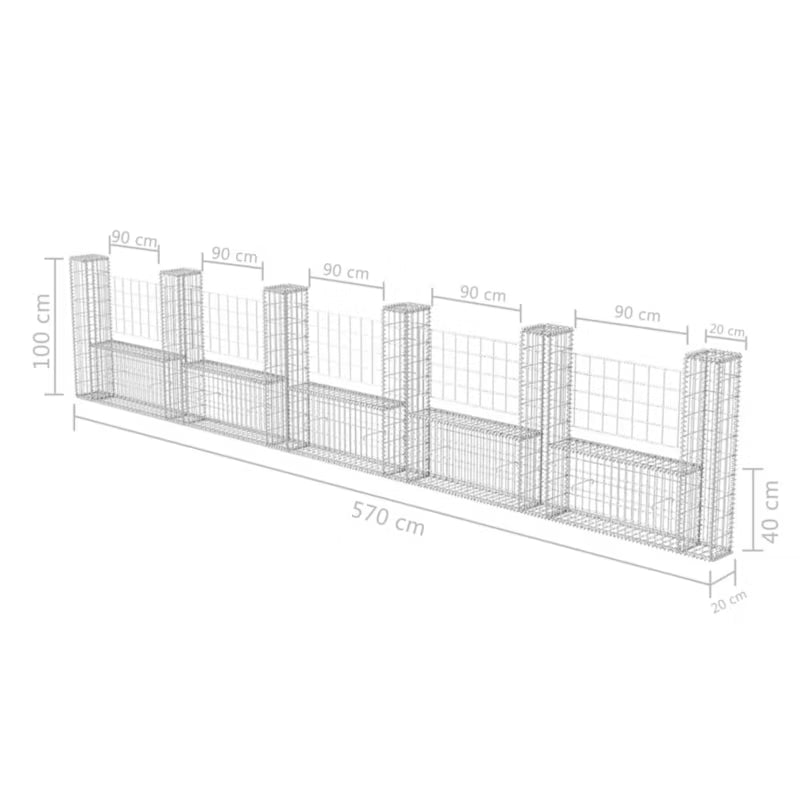 Gabionhegn 570x20x100 cm Galvaniseret Stål 2 Stk
