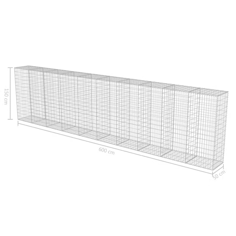 Gabionhegn 600x50x150 cm Galvaniseret Stål 3 Stk