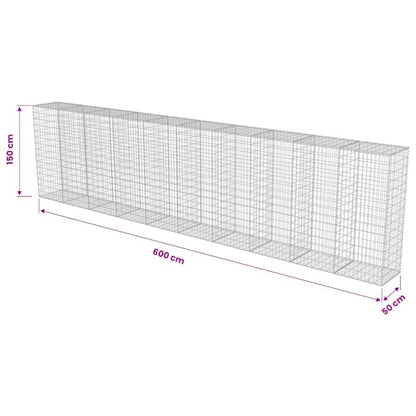 Gabionhegn 600x50x150 cm Galvaniseret Stål 3 Stk