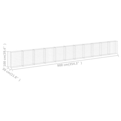 Gabionhegn 900x30x100 cm Galvaniseret Stål 3 Stk