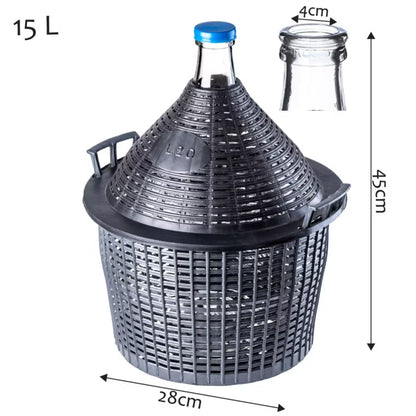 Gæringsballon 15 Liter Glas med Plastkurv