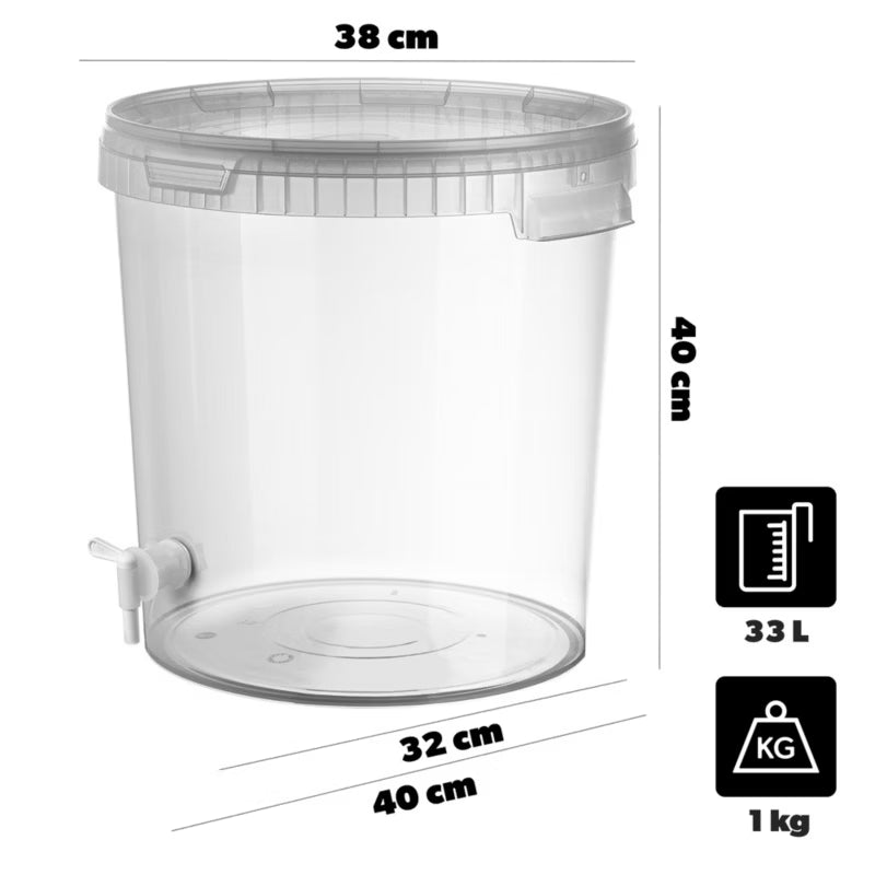 Gæringsspand 33 Liter Transparent med Låg og Hane