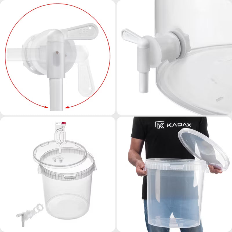 Gæringsspand 33 Liter Transparent med Låg og Hane