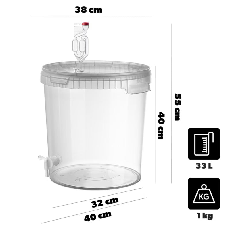 Gæringsspand Sæt 33 Liter Transparent