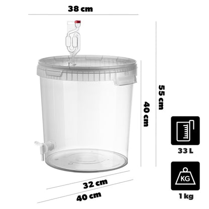 Gæringsspand Sæt 33 Liter Transparent