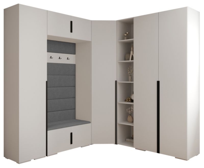 Abiks INOVA 1 Z2 Hvid Garderobe med Grå Polstrede Paneler