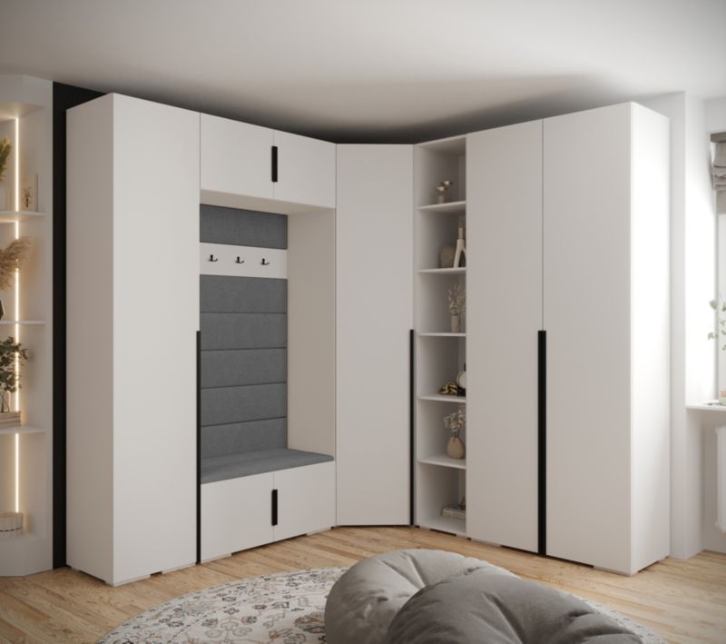 Abiks INOVA 1 Z2 Hvid Garderobe med Grå Polstrede Paneler