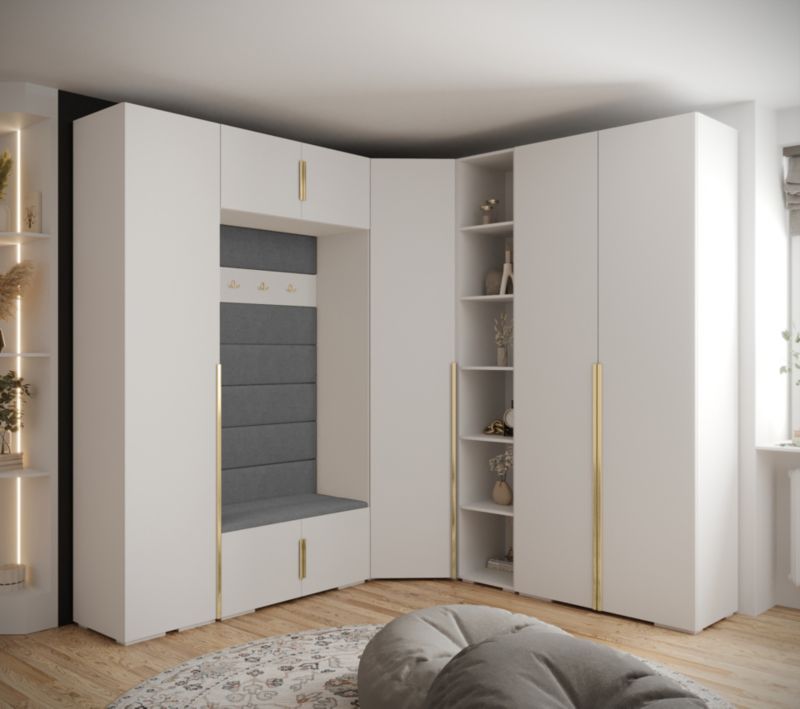 Abiks INOVA 1 Z2 Hvid Garderobe med Elegante Guldgreb og Paneler