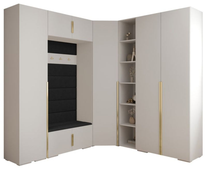 Abiks INOVA 1 Z2 Hvid Garderobe til Entré med Elegante Guldhåndtag