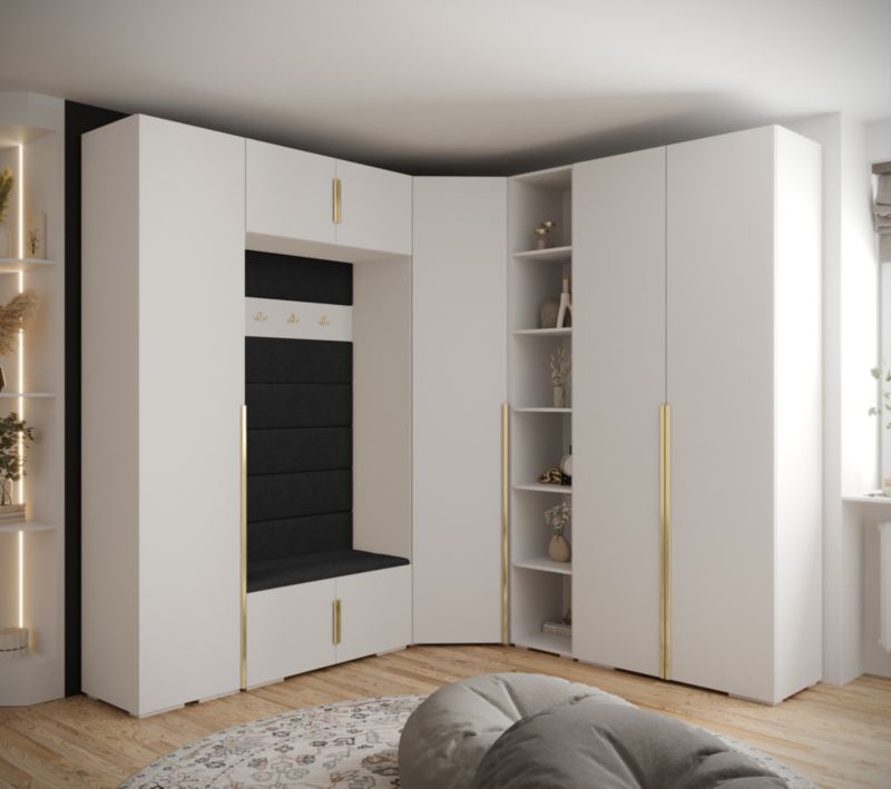 Abiks INOVA 1 Z2 Hvid Garderobe til Entré med Elegante Guldhåndtag