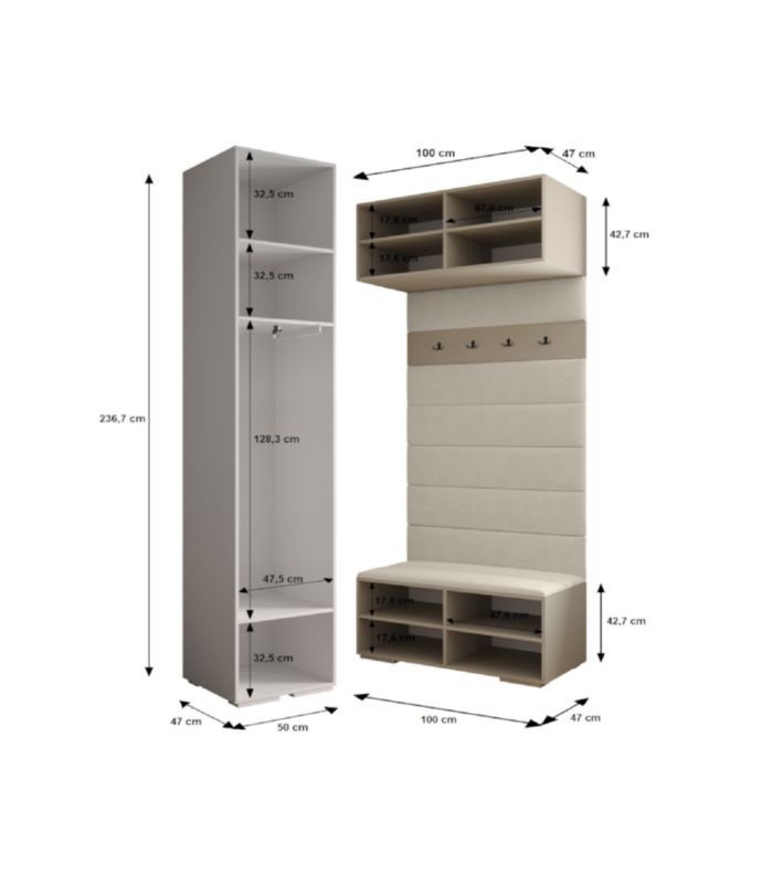 Abiks INOVA 1 Z2 Hvid Garderobe til Entré med Elegante Guldhåndtag