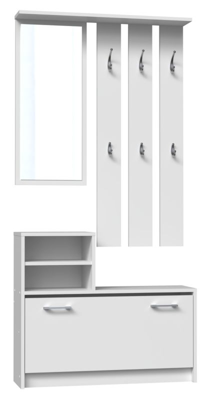Topeshop Vera garderobe med bøjler, spejl og skoskab - hvid 24x85x180 cm, 1 stk.
