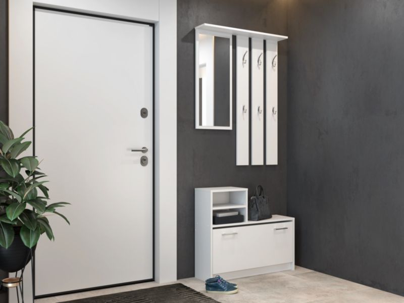 Topeshop Vera garderobe med bøjler, spejl og skoskab - hvid 24x85x180 cm, 1 stk.