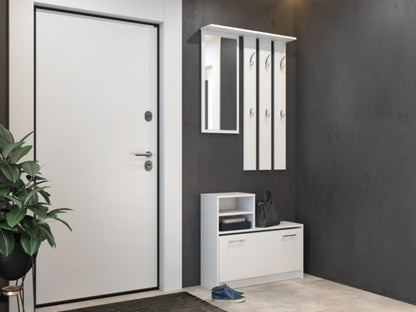 Topeshop Vera garderobe med bøjler, spejl og skoskab - hvid 24x85x180 cm, 1 stk.
