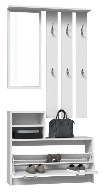Topeshop Vera garderobe med bøjler, spejl og skoskab - hvid 24x85x180 cm, 1 stk.