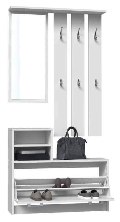 Topeshop Vera garderobe med bøjler, spejl og skoskab - hvid 24x85x180 cm, 1 stk.