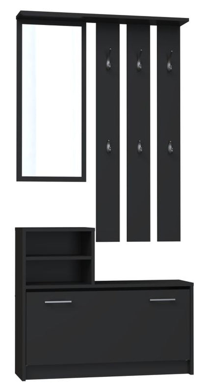 Topeshop Vera garderobe med bøjle, spejl og skoskab - sort 24 x 85 x 180 cm, 1 stk.