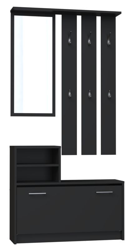 Topeshop Vera garderobe med bøjle, spejl og skoskab - sort 24 x 85 x 180 cm, 1 stk.