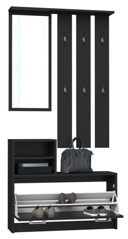 Topeshop Vera garderobe med bøjle, spejl og skoskab - sort 24 x 85 x 180 cm, 1 stk.