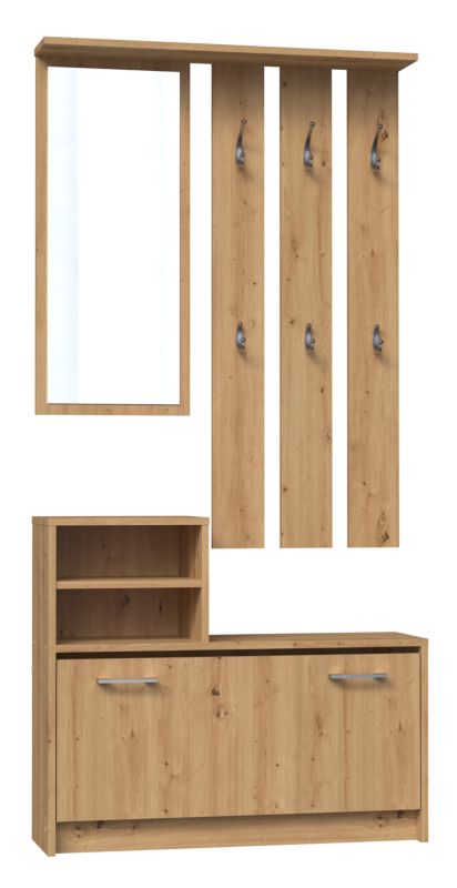 Topeshop Vera garderobe med spejl og skoskab – Artisan eg 24 x 85 x 180 cm, 1 stk.
