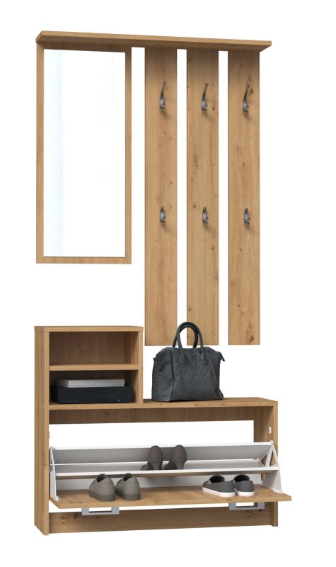 Topeshop Vera garderobe med spejl og skoskab – Artisan eg 24 x 85 x 180 cm, 1 stk.