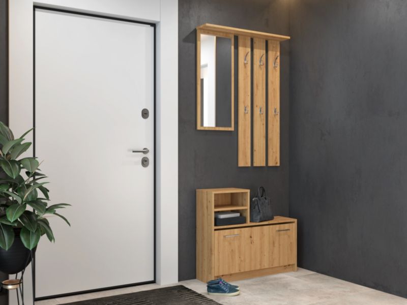 Topeshop Vera garderobe med spejl og skoskab – Artisan eg 24 x 85 x 180 cm, 1 stk.