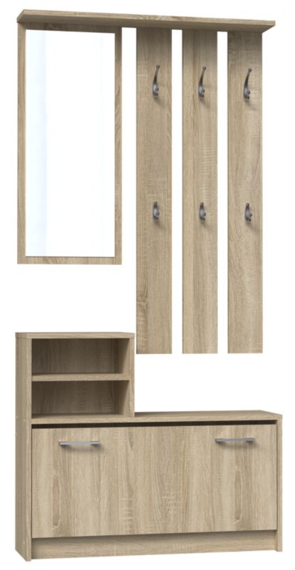 Garderobe Topeshop Vera med bøjle, spejl og skoskab - Sonoma eg 24x85x180 cm, 1 stk.