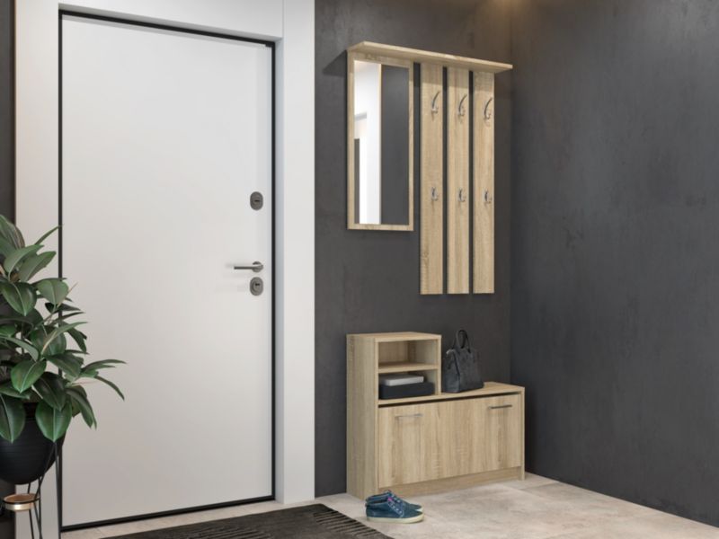 Garderobe Topeshop Vera med bøjle, spejl og skoskab - Sonoma eg 24x85x180 cm, 1 stk.