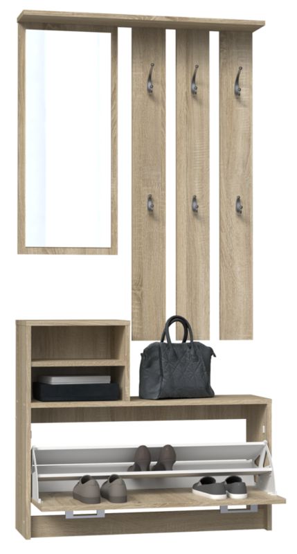 Garderobe Topeshop Vera med bøjle, spejl og skoskab - Sonoma eg 24x85x180 cm, 1 stk.